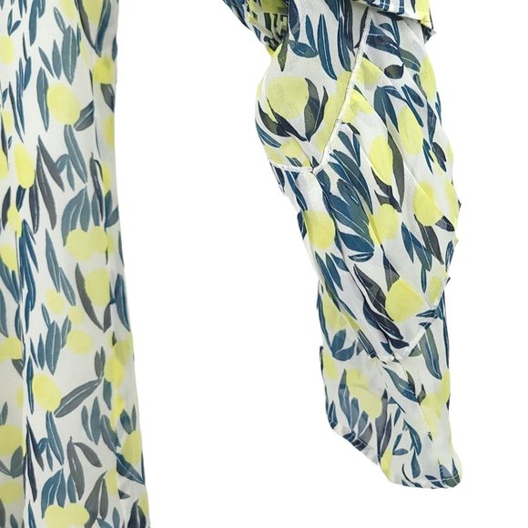 Ann Taylor Factory Floral Pullover Top Womens Size S Flutter Sleeves Yellow Blue - Picture 8 of 10
